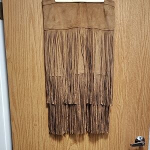 Chelsea & Violet Tan Fringe Midi Skirt